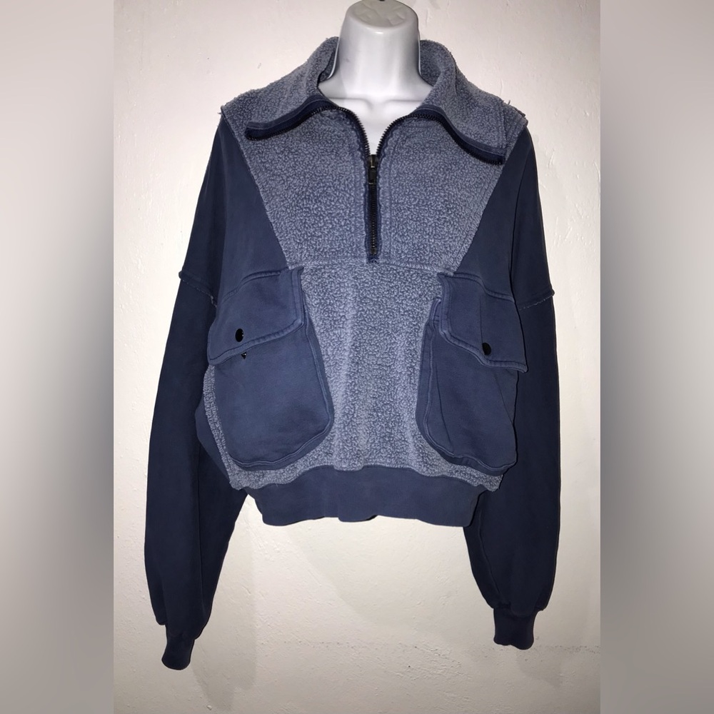 We The Free (Size Small) Cool Rider Half Zip Fleece Oversized Sweatshirt, Blue